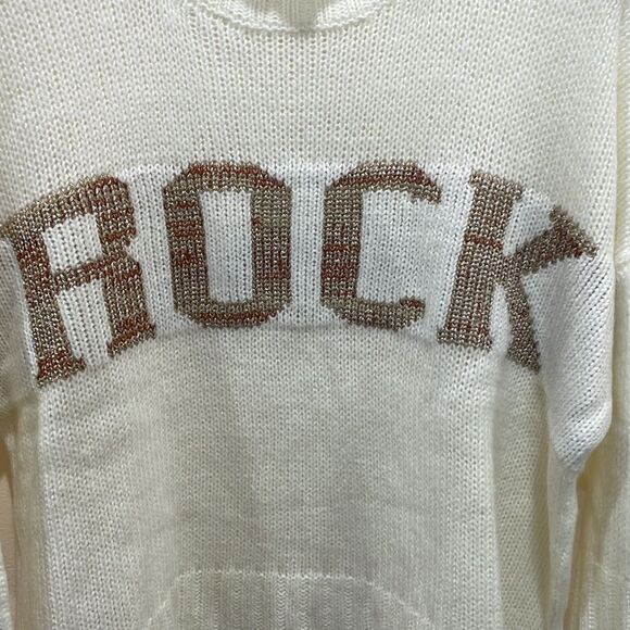 Elan ROCK Winter White Bronze Lettering Oversize Mock Neck Slouchy Sweater - L - Picture 4 of 15